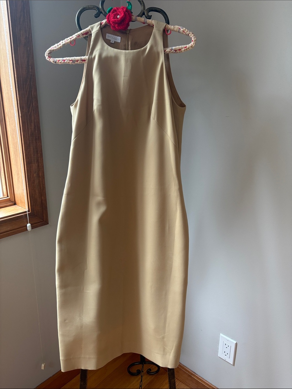 Sleeveless Tan Midi Sheath Dress by